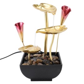 Fuente de Agua de mesa de Interior con Niveles, Fuente de Cascada de Mesa Decorativa con USB, Hojas de Hierro, Decoración Serena de mesa con Sonidos y LED para Oficina y Hogar