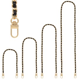 Gold Purse Chain & Strap, 4 Sizes - DIY Handbag, Shoulder, Crossbody Bag Chain - Leather, Braided - 15.4, 23.6, 31.4, 47.2 Inch - Black/Gold