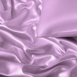 VACVELT 2-Piece Satin Fitted Sheet Set Twin Size, Lavender Bottom Bed Sheet with 1 Pillowcase, Similar to Silk Sheets, Luxury & Silky Bedding Set, 15 Inch Deep Pocket