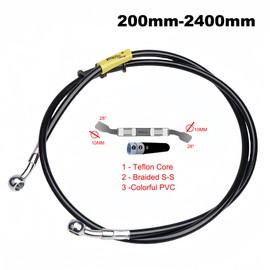 Universal Motorcycle Hydraulic Brake Hose 400-2400mm 28°-28°10mm Fixed Fittings Stainless Steel Braided Black Hose for Motorcycles, ATVs, Dirt Bikes, Street Racers