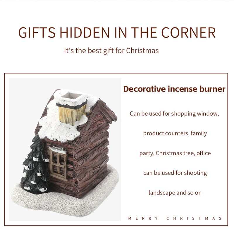 Log Cabin Incense Burner Resin Christmas Snowy Winter Incense Cone