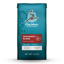 Caribou Coffee, Mahogany Dark Roast, 12 oz. Bag, Dark Roast Blend of El Salvador, Sumatra, & Guatemala Coffee Beans, Earthy, Dark, & Bold, with A Raw Sugar Finish, Arabica Coffee; Sustainable Sourcing
