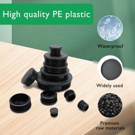 EASYEAH 5/8" (16mm) Plastic Hole Plugs Black -Round Chair Leg Caps, Flush Mount Pipe Plugs, Tubing End Caps for Metal&Wood Legs Tube, Outdoor Furniture Feet caps & Table Plastic Plugs, 24 PCS