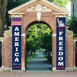 Patriotic Porch Banner Sign-4th of July Decor Hanging-Independence Day Veterans Day Flag Day Hanging Banner for Yard Indoor Outdoor-America Has No King, Let Freedom Ring