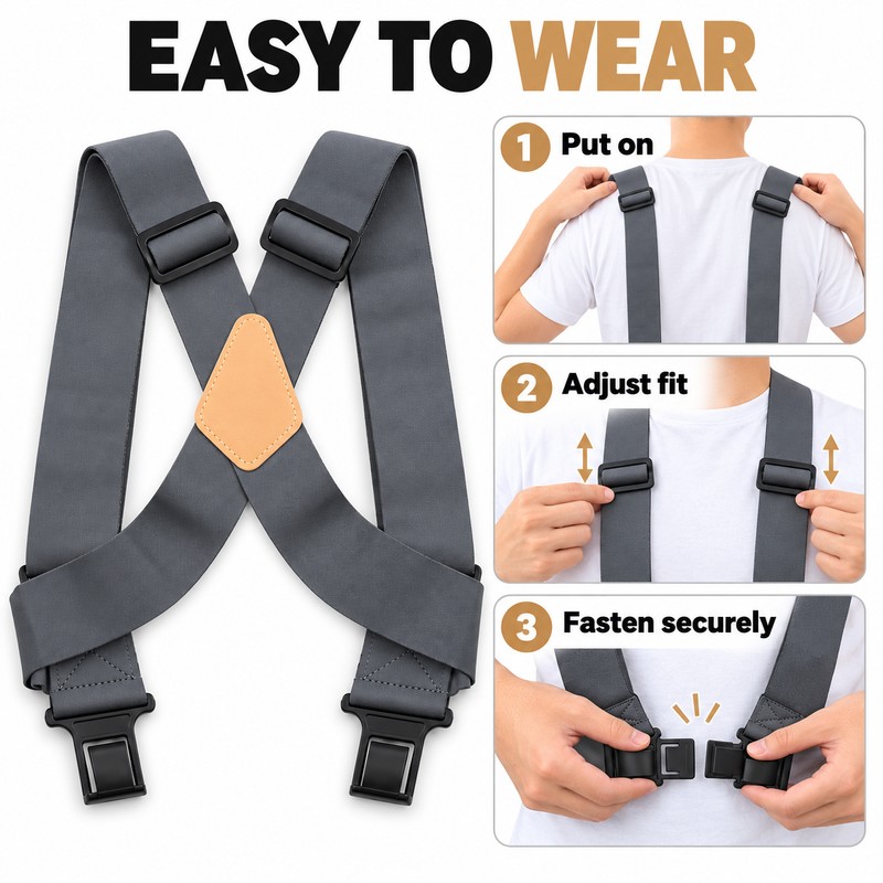 Men's Adjustable Elastic Suspenders 5cm Wide X-Back Pants Braces with