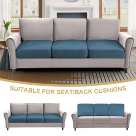 H.VERSAILTEX Suede Stretch Couch Cushion Covers, Sofa Cushion Covers Replacement, Sectional Couch Seat Cover, Protector Slipcovers for Pets Washable(3 Piece Sofa Covers for 3 Cushion,Stone Blue)