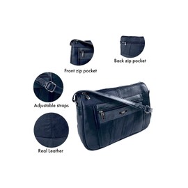 Woodland Leathers Crossbody Bags For Women, 100% Genuine Leather Shoulder Bag With Adjustable Strap, Multi Compartment Crossover handbags for women in Navy, Black, Red and Grey (Navy)