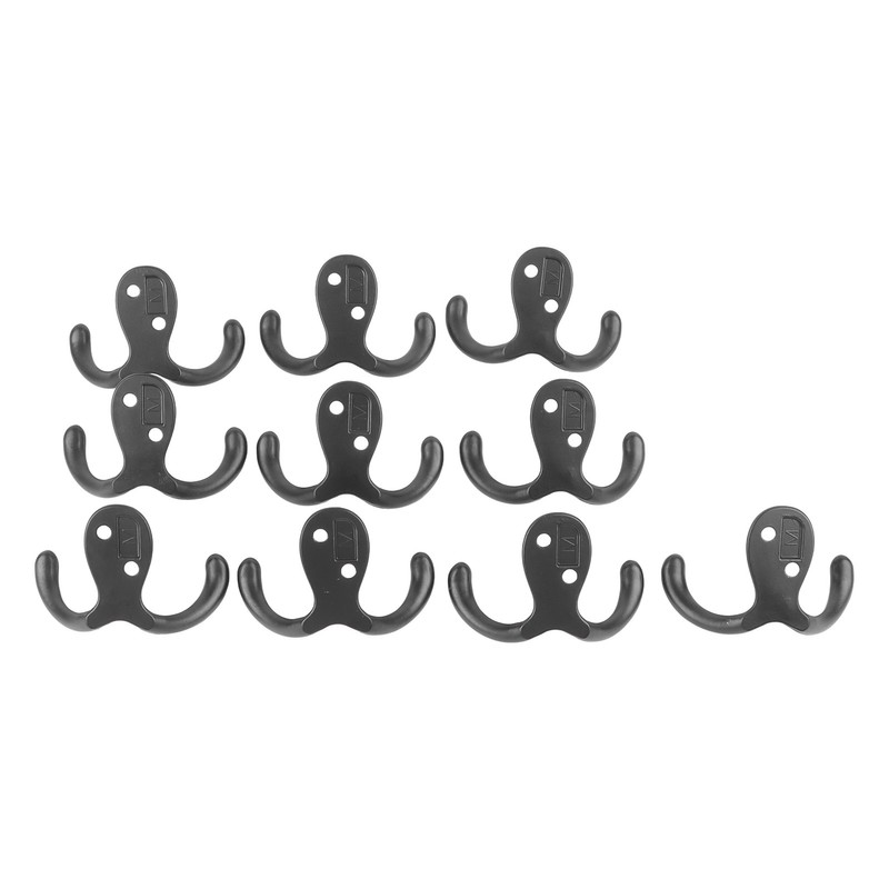 10pcs Black Double Prong Coat Hooks Wall Mounted Retro High