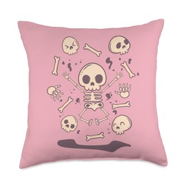 Pink Kawaii & Anime Stuff Skull Skeleton-Cute Pastel Goth Kawaii Anime Japanese Throw Pillow, 18x18, Multicolor