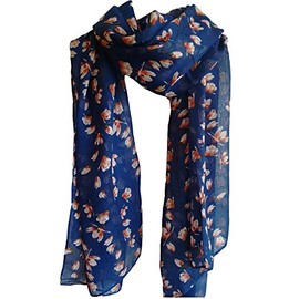 GlamLondon MAGNOLIA Print Scarf, Navy Blue Colour, Floral Flower Fashion