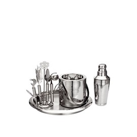 Godinger Nine Piece Hammered Finish Steel Bar Set