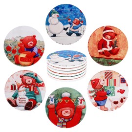 6pcs Christmas Ceramic Coasters with Cork Base Round Coasters Set Cute Drink Coasters Christmas Bear Coasters Xmas Drinks Mat Coffee Cup Mats Decoration for Christmas Party Winter Holiday Dinner