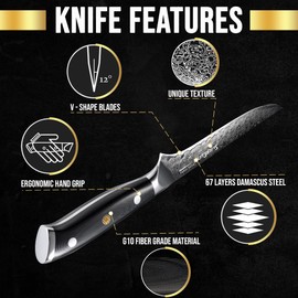 Elite Series Damascus Fillet Knife | Carbon Fiber & G10 Handles Option | Fish Fillet with Dual Sheaths | Damascus Kitchen Knives for Meat (5.5-Inch Fillet Knife (G10 Handle))