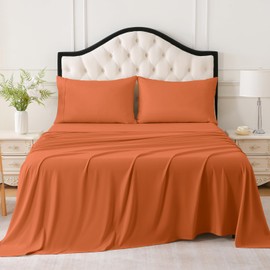 Queen Bed Sheets Set, Soft Breathable Bedding Sheet Set, Sheets Set with 16" Deep Pocket Design (4 Pieces, Queen, Orange)