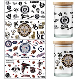 4 Sheet UV Dtf Cup Wraps for 16 Oz Glass Cups American Football Waterproof Rub on Transfers Stickers for Tumblers Cup Wood Furniture Car DIY Crafts Decor Wrap Decals (Ms06)