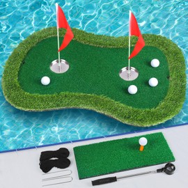 Chriiena Floating Golf Green for Pool/Lake, Floating Chipping Mat with Ball Retriever & Anti-Drift Ropes - Stable Golf Putting Practice Game Set for Golfers (47.2x31.5in)