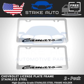Unbranded 2x Chrome Cursive Letter Stainless Steel License Plate Frame Holder Fits Camaro