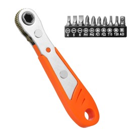 Mini Ratchet Wrench, Right Angle Screwdriver 90 Degree Phillips Magnetic with 1/4 Inch Drive, High Torque Offset Reversible Ratcheting for Tight Spaces, Includes 10 Screwdriver Bits