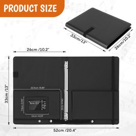 YOTINO Sheet Music Folder, 3 Ring Choral Muisc Folder,13"x10.2" PU Leather Music Binder Black with Elastic Band and Handle Fits Letter Size 8.5 x 11 inch