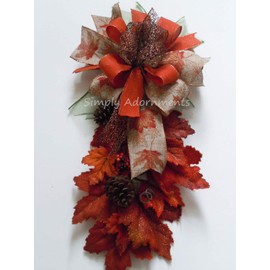 Autumn Lantern BOW ONLY, Thanksgiving Wreath Bow Maple Leaves Wedding Pew Bow Burnt Orange Fall leaves Bow Fall Wreath Bow Fall Gifts Bow