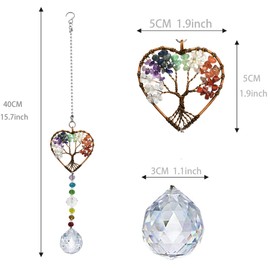Hanging Sun Catchers for Windows with Crystal Ball,Hanging Tree of Life Sun Catchers for Garden,Rainbow Maker Ornament