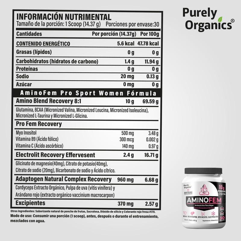 Amino Fem. Con Inositol, Vitamina B9, Pulpa de Uva, Antioxidantes