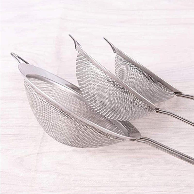 3 Fine Mesh Strainers Set with Handle for Kitchen -