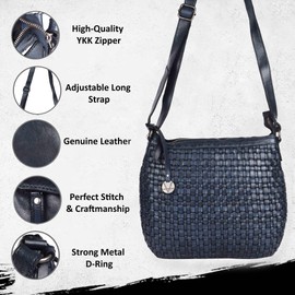 Vilenca Holland Genuine Leather Crossbody Sling Bag for Women, Purse for Women Trendy Casual Office Bag with Adjustable Strap, Navy, 33.5 x 25x 2