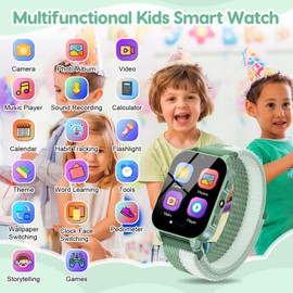 cjc Smart Watch for Kids with 30 Puzzle Games, Screen Protector, 140 Learning Cards, HD Touch Screen, Camera, Music, Pedometer - Fun & Educational Birthday Gift Idea