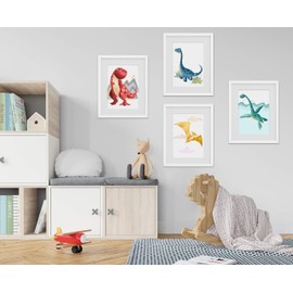 Dino Poster Children's Room, Decoration for Baby Room, Children's Poster Set, Baby Poster, DIN A4 without Picture Frame, Animal Pictures, Dinosaur Wall Pictures for Boys and Girls (Set of 4)