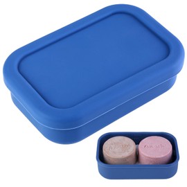 PUTING - Soporte para barra de jabón de viaje de silicona, funda de jabón a prueba de fugas con capa de drenaje, contenedor portátil de jabón de viaje para barra de champú y acondicionador, ideal para baño, gimnasio, camping (azul)