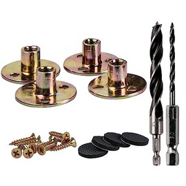 La Vane Leg Mounting Plates Kit, Furniture Attachment Hardware Fittings, Repair/Replacement Parts - 4X M8 Round Screw-in T-Nuts, 2X Drills Bits (12mm / 3mm), 12x Screws, 4X Floor Protectors