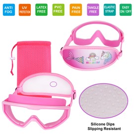 RUIGAO Kids Swim Goggles Age 4-7, Toddler Goggles No Tangle, Child Swimming Mask/Bungee Strap/Soft Band (1PK - Unicorn & Mermaid)