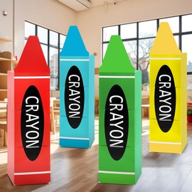Bucherry 6 Pcs Back to School Decoration Large Crayon Theme Classroom Decoration Boxes First Day of School Decor Welcome Back to Kindergarten Teacher Props for Preschool Classroom Photo Prop