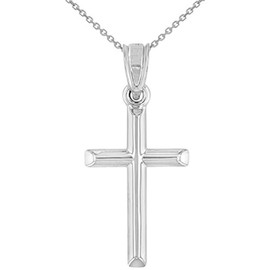 Jewelry America 14K White Gold Classic Latin Plain Cross Charm Pendant Necklace, 20"