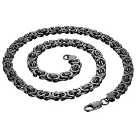 Flongo Men's Byzantine Chain, Men's Chain, 9 mm Wide Stainless Steel Necklace, Chains, Black Silver Rose Gold Chain, 57 cm, Rau Rock Men's Accessories, Stainless Steel, Black