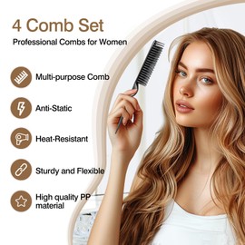 3-Row Rat Tail Styling Comb Set (4PCS) – Flexible Comb for Detangling, Defining Curls, and Sectioning Hair