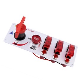 JIANFA 12V Racing Car Ignition Switch Panel with Engine Push Button Ignition Starter Switches Panel 5 in 1 Toggle Switches for Race Car Sport Competitive RV Truck Red LED Silver Panel