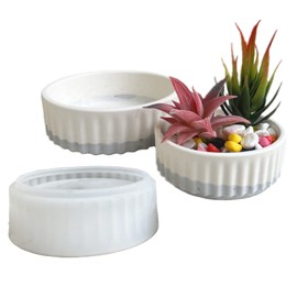 Round Vertical Striped Flower Pot Silicone Mold Succulent Planter Vase Concrete Mold Plaster Epoxy Resin Cement Clay Storage Box Mould