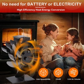 Wood Stove Fan 7 Blade - Log Burner Fan, Heat Powered Fireplace Fan for Wood Burning Stove/Fireplace