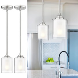 TENGXIN Modern Pendant Light,Brushed Nickel Modern Pendant Light for Kitchen Island,Hanging Ceiling Light Fixture,Farmhouse Pendant Lighting for Dining Room Bedroom Bar Office 2Pack,TXPLBN02-2PK