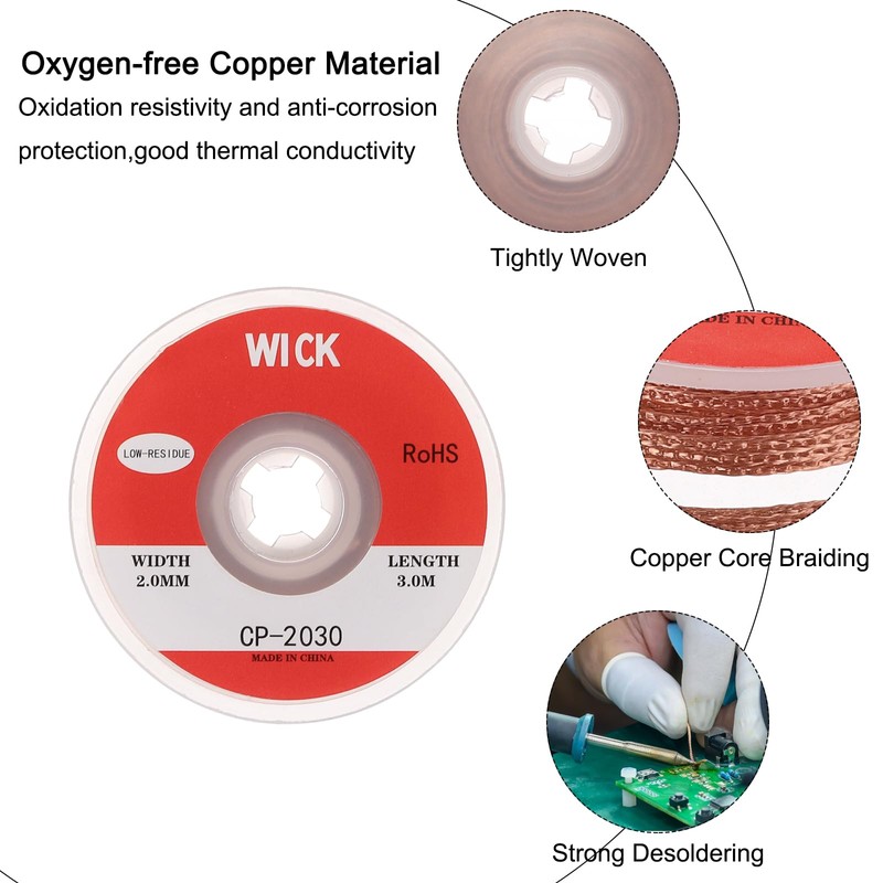 sourcing map Solder Wick Braid No-Clean Desoldering Wick Braid 0.08
