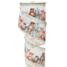 FYSUIMU Woodland Animal Wired Edge Ribbon 2.5 Inch Forest Animal Fabric Craft Ribbon for Bow Wreath Gift Wrap Party Home Decor, 12 Yards