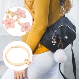 Ouligay 2pcs Cute Keychain Flower Gold Keychain Bag Charm Cute Car Accessories Keys Bag Accessories For Women Gift (Pink And White)