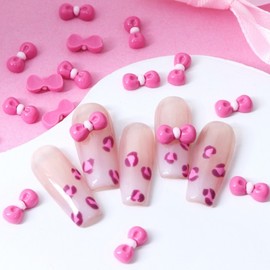 [Overseas] Kitty Ribbon Parts Hot Cute Kt Cat Cartoon Bow Nail Decoration 30 3D Bright Surface Resin Decoration Free Size/30 2 pcs Cardboard Bag Cartoon Bow - Deep Pink 30ea