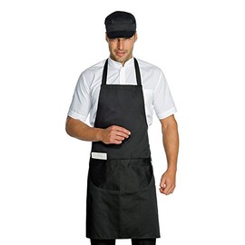 Isacco 087001 Bib Apron with Rounded Pocket, Size 70cm x 90cm, Black