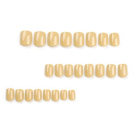 Short Press On Nails Square Fake Nails Acrylic Nails Press Ons With Yellow Designs Full Cover Glue On Nails Reuseable False Nails Artificial Glossy Stick On Nails For Women 24Pcs