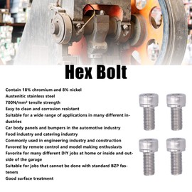 A2-70 Hex Bolt, Socket Cap Screw, A2-70 Stainless Steel 304, 18-8, for Remote Control, Model Making, 304 Stainless Steel, Fully Threaded, UNC, DIN 912, Hex Head Bolt, Made of A2
