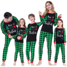 ABeCue Matching Family Pajamas for Women Men Christmas Holiday Pjs Set with Xmas Tree and Green Plaid Cotton Clothes Mum and Dad Pyjamas (A6178, 5)