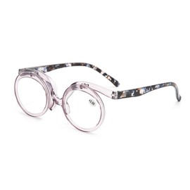 OREUDO Leopard Print Fashion Magnifying Glasses – HD Makeup Mirror & Reading Glasses 2-in-1, with Case & Cloth (Purple, 3.0 X)